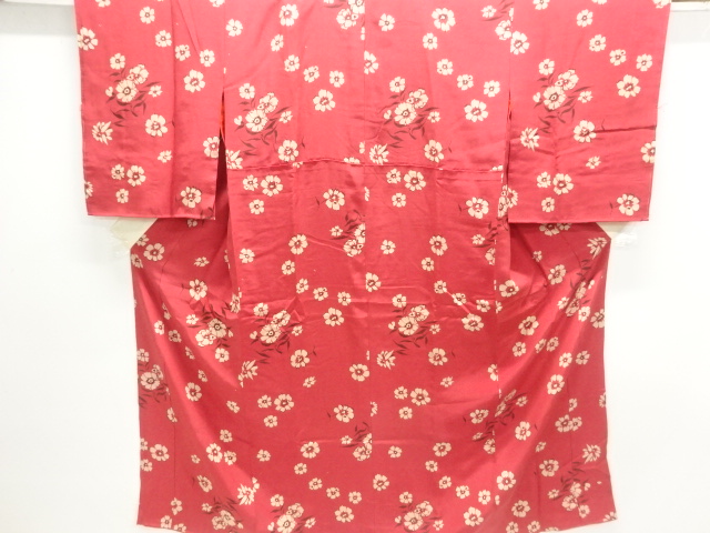JAPANESE KIMONO / ANTIQUE JUBAN / SILK / KINSHA / FLORAL PLANTS